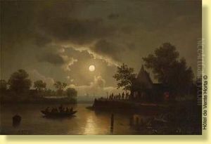 Lever De Lune Sur Le Canal by Theodor Genenger