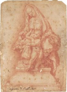 The Madonna And Child Seated On A Throne by Girolamo Genga