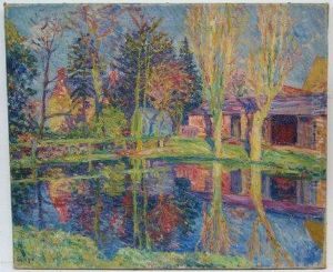 Farmhouse And Buildings By A Pond by Charles Genge