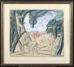 Obsternte Mit Stadtansicht Im Hintergrund. 1912. by Robert Genin