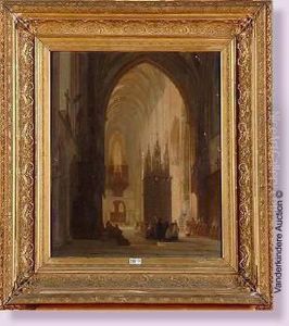 Interieur D'eglise Anime by Jules Victor Genisson