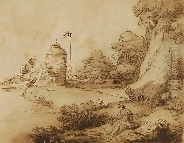 Paesaggio Con Figura Femminile E Pescatore - view 1