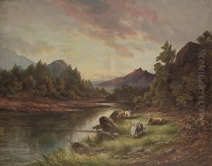 Highland Cattle In River Landscapes by R.H. Gennings