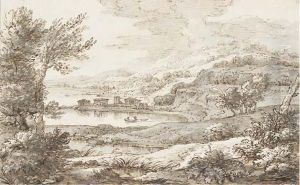 Paysage Montagneux Avec Un Lac, Un Village Dans Le Fond by Abraham Genoels