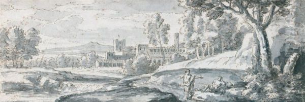 An Italianate Landscape With Figures Cavorting By A River - view 1