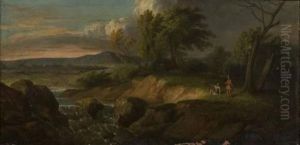 Le Repos Des Promeneurs Devant Un Torrent by Abraham Genoels