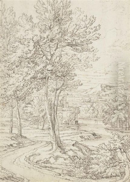 A Landscape By A River With Buildings In The Distance - view 1