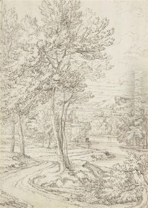 A Landscape By A River With Buildings In The Distance by Abraham Genoels