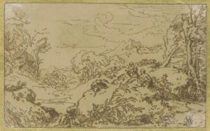 Trois Personnages Assis Discutant Dans Un Paysage Arbore by Abraham Genoels