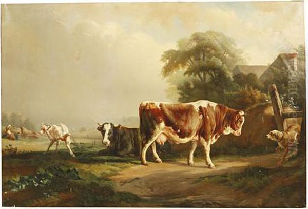 Cattle, Goats And Dog In A Meadow - view 1
