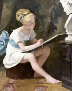 La Lecon De Dessin by Henri-Jules-Jean Geoffroy (Geo)