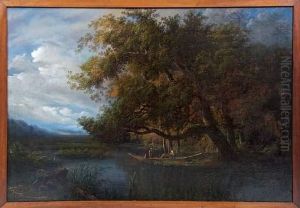 Paysage A La Barque De Pecheurs by T. George