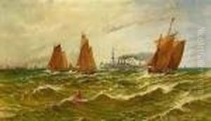 Marine (wesermundung) Mitzahlreichen Segelschiffen Und Kriegsschiff by T. George