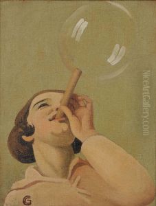 Bambina Che Fa La Bolla Olio Su Tela by Cornelio Geranzani