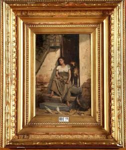 Jeune Fille Endormie A La Porte De La Maison