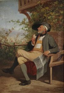 Pipe Smoker Seated On A Terrace