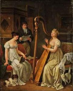 Elegant Figures Making Music In An Interior by Marguerite Gerard