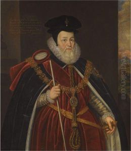 Portrait Of William Cecil, Lord Burghley (1520-1598), Wearing Garter Robes by Marcus Ii Gerards
