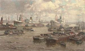 Shipping In Rotterdam Harbour by Gerardus Jacobus Delfgaauw