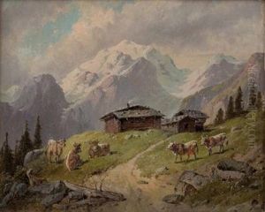 Weidende Kuhe Aufder Alm by Alfred Gerasch