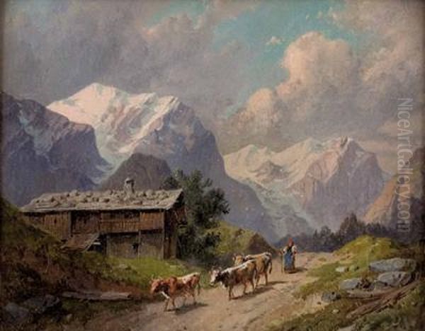 Sennerin Und Kuheauf Der Alm - view 1