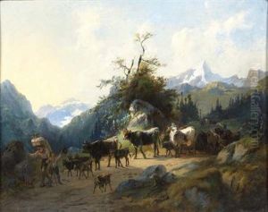 An Alpine Pass With Goat And Cowherd