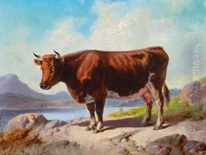 Stehende Kuh Vor Einem Landschaftshintergrund by August Gerasch