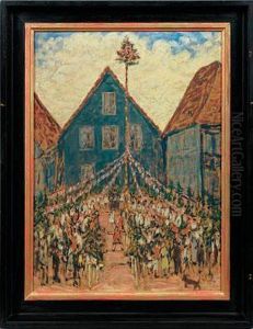 Expressionistische Dorfansicht Mit Tanz Unter Dem Maibaum by Alexander Gerbig