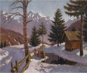 Winter Landscape by Mikhail Markianovich Germanshev