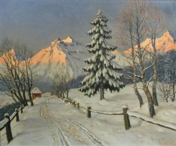 Winter Sunset by Mikhail Markianovich Germanshev