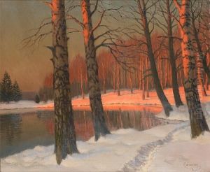 A Winter Sunset by Mikhail Markianovich Germanshev