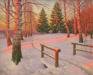 Couchee De Soleil En Foret Enneigee by Mikhail Markianovich Germanshev