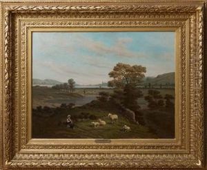 Paysage Anime De Bergers Et Moutons by C. Germain