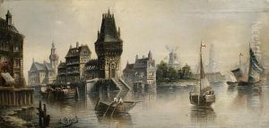 Harbour Scenes by Francois Ambroise Germain Gilbert