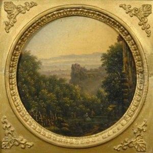 Idyllic Landscape. View From A Knoll Through The Trees Onto A Far-off Village. by Christopher S. German