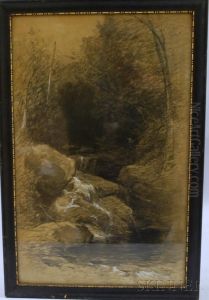 Woodland Waterfall With Figure by Samuel Lancaster Gerry