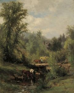 Cows Watering At A Stream by Samuel Lancaster Gerry