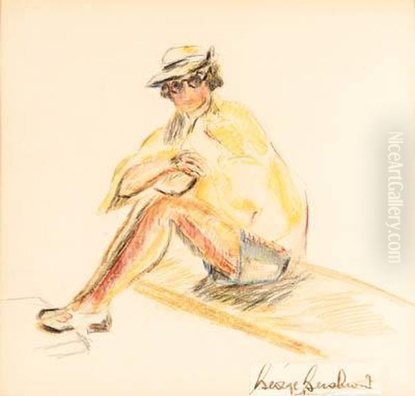 A Watercolor And Color Pencil "portrait Of A Lady" Painted Byamerican Composer - view 1