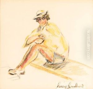 A Watercolor And Color Pencil "portrait Of A Lady" Painted Byamerican Composer A Watercolor And Color Pencil "portrait Of A Lady" Painted Byamerican Composer