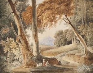 Wooded Landscape In Switzerland by Salomon Gessner