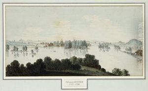 Vue D'un Village En Bord De Lac by Salomon Gessner