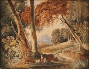 Idyllic Landscape With Figures by Salomon Gessner