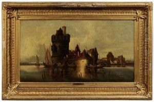 On The Danube,
Harbor Scene With Fortress by T.C. Gessnitzer