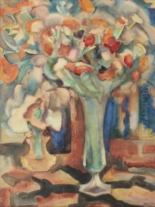 A Still Life With Flowers In A Glass Vase