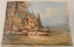 A Fisherman""""s Cottage At Lake Grundlsee by Georg Geyer
