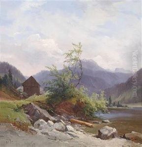 Lpine Scenery With Human And Animal Figures