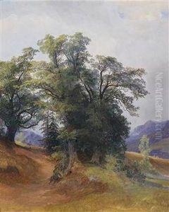 Landscape Motive With A Grand Grove In The Foreground by Georg Geyer
