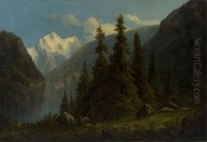 Lakeside Setting With Snow-capped Mountain In Background