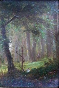 Forest Interior With Deer by Herman Geyer