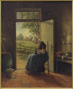 Knitting By The Door Light by Adriaan Marinus Geijp